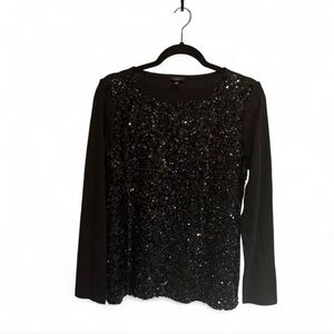 Talbots Black Sequin Long Sleeve Top